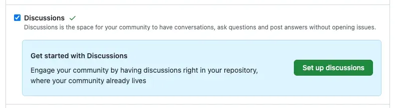 GitHub repo 設定頁面開啟 Discussions 功能